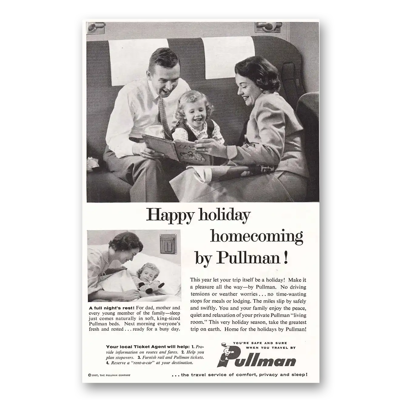 1957 Pullman Happy Holiday Homecoming by Pullman Vintage Magazine Print Ad