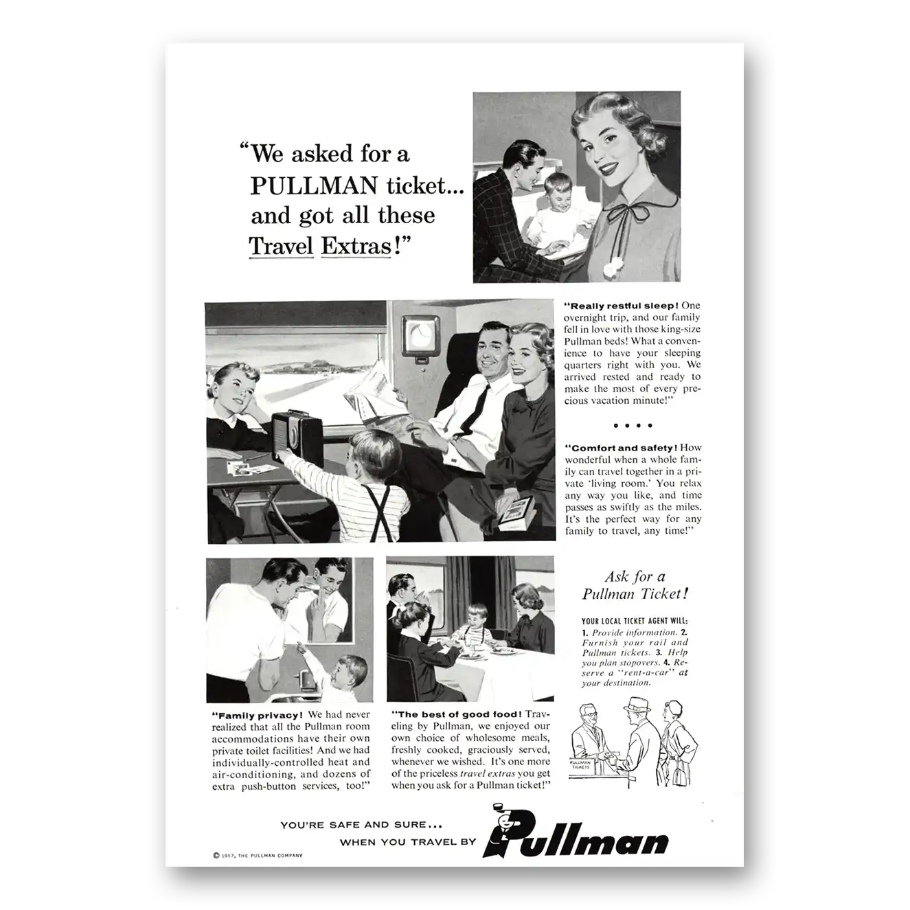 1957 Pullman We Asked for a Pullman Ticket Vintage Magazine Print Ad