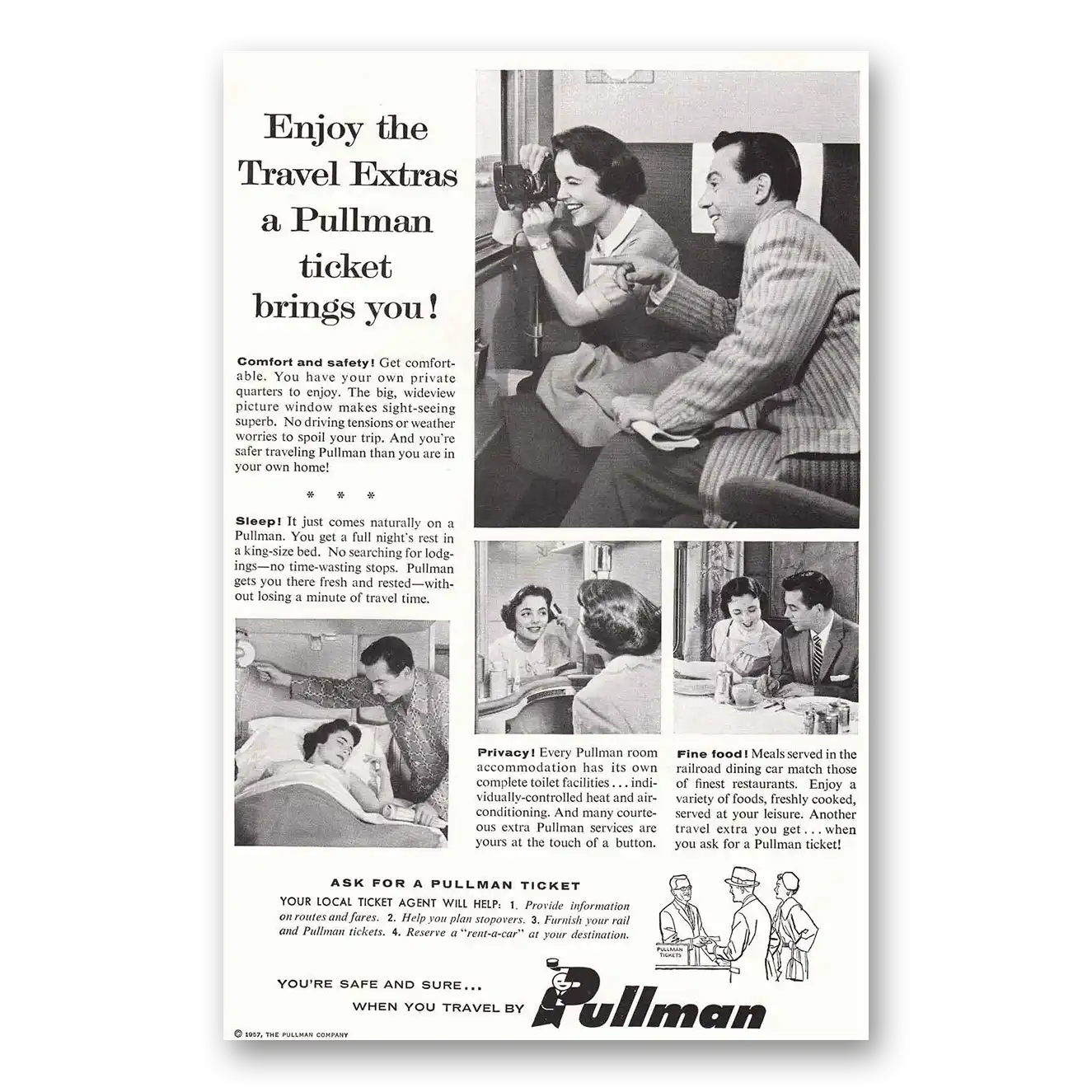 1957 Pullman Travel Extras Vintage Magazine Print Ad