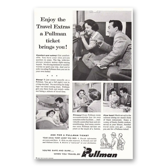 1957 Pullman Travel Extras Vintage Magazine Print Ad