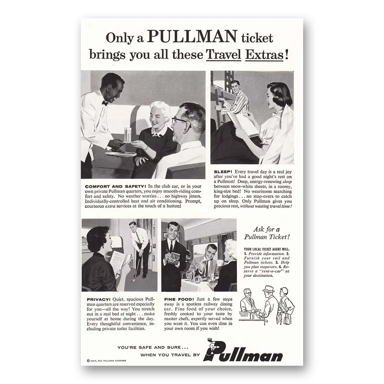 1957 Pullman Only a PULLMAN Ticket Vintage Magazine Print Ad