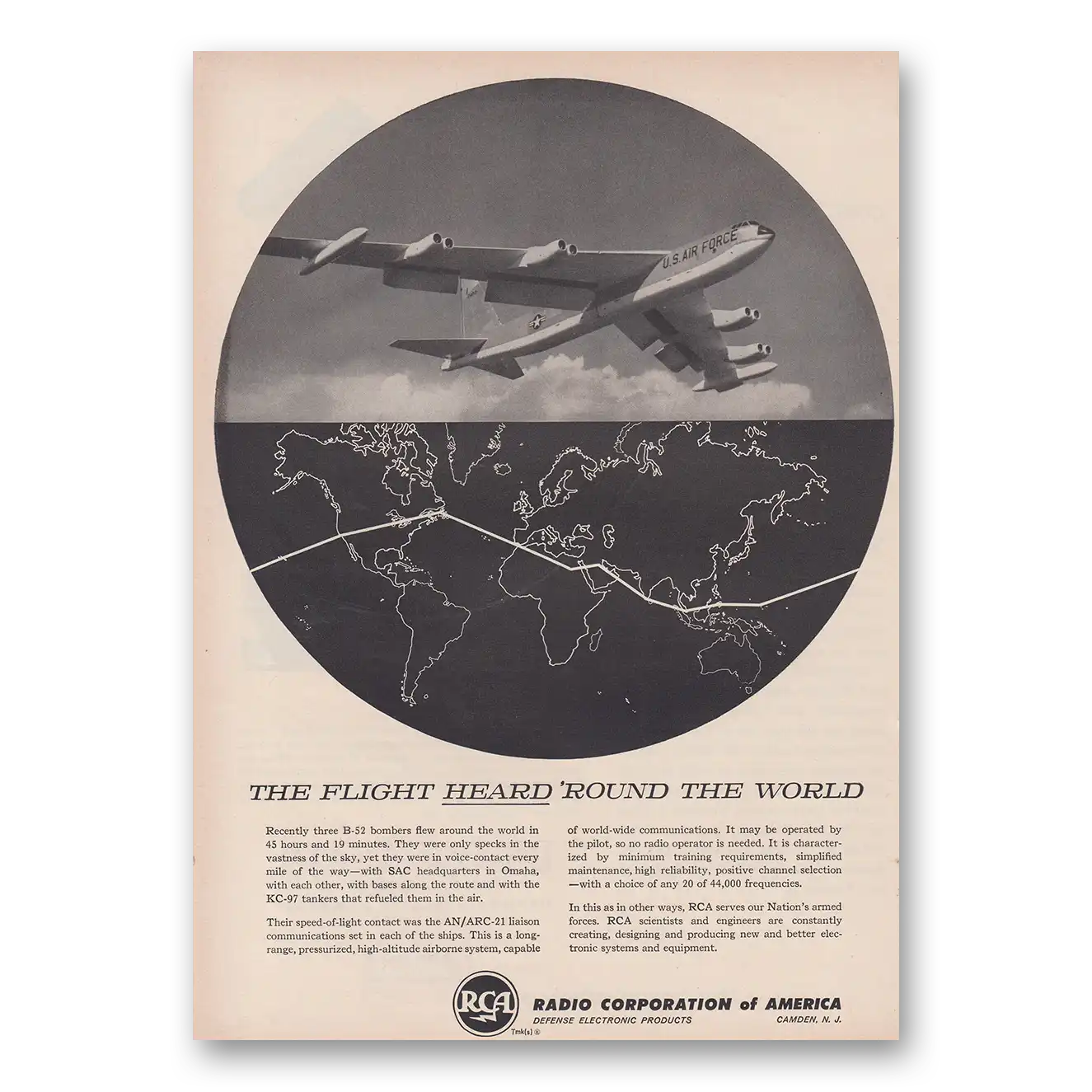 1957 RCA Radios Flight Heard Around the World Vintage Magazine Print Ad