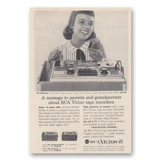 1957 RCA Victor Tape Recorders Message to Parents and Grandparents Vintage Magazine Print Ad