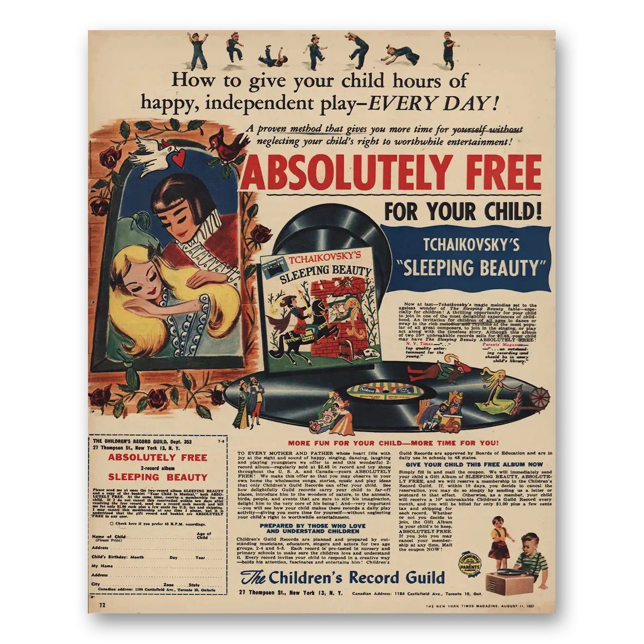 1957 Childrens Record Guild Happy Independent Play Vintage Magazine Print Ad