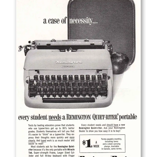 1957 Remington Typewriter Quietriter Typewriter A Case of Necessity Vintage Magazine Print Ad