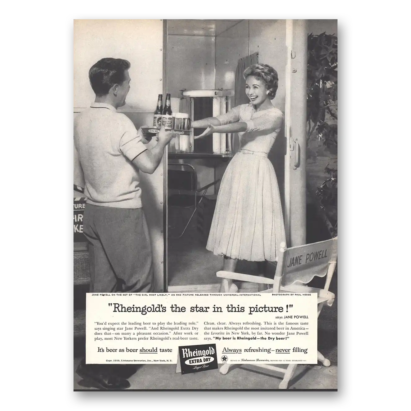 1959 Rheingold Beer Jane Powell Star In This Picture Vintage Magazine Print Ad