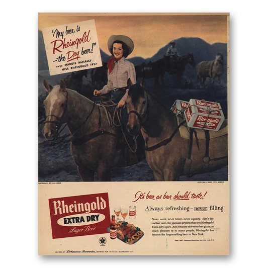 1957 Rheingold Beer Margie McNally Miss Rheingold Horse Vintage Magazine Print Ad