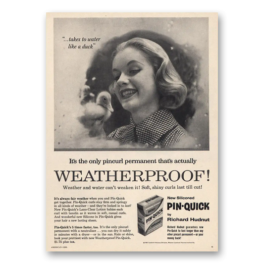 1957 Pin-Quick Permanent Weatherproof Vintage Magazine Print Ad