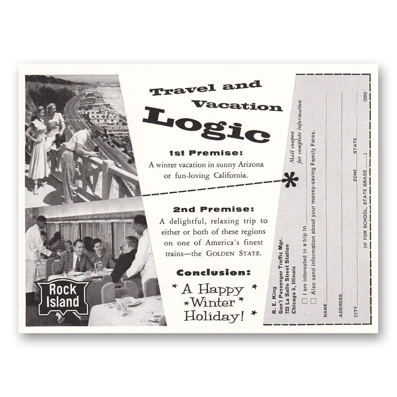 1957 Rock Island Lines Logic 1st Premise Vintage Magazine Print Ad