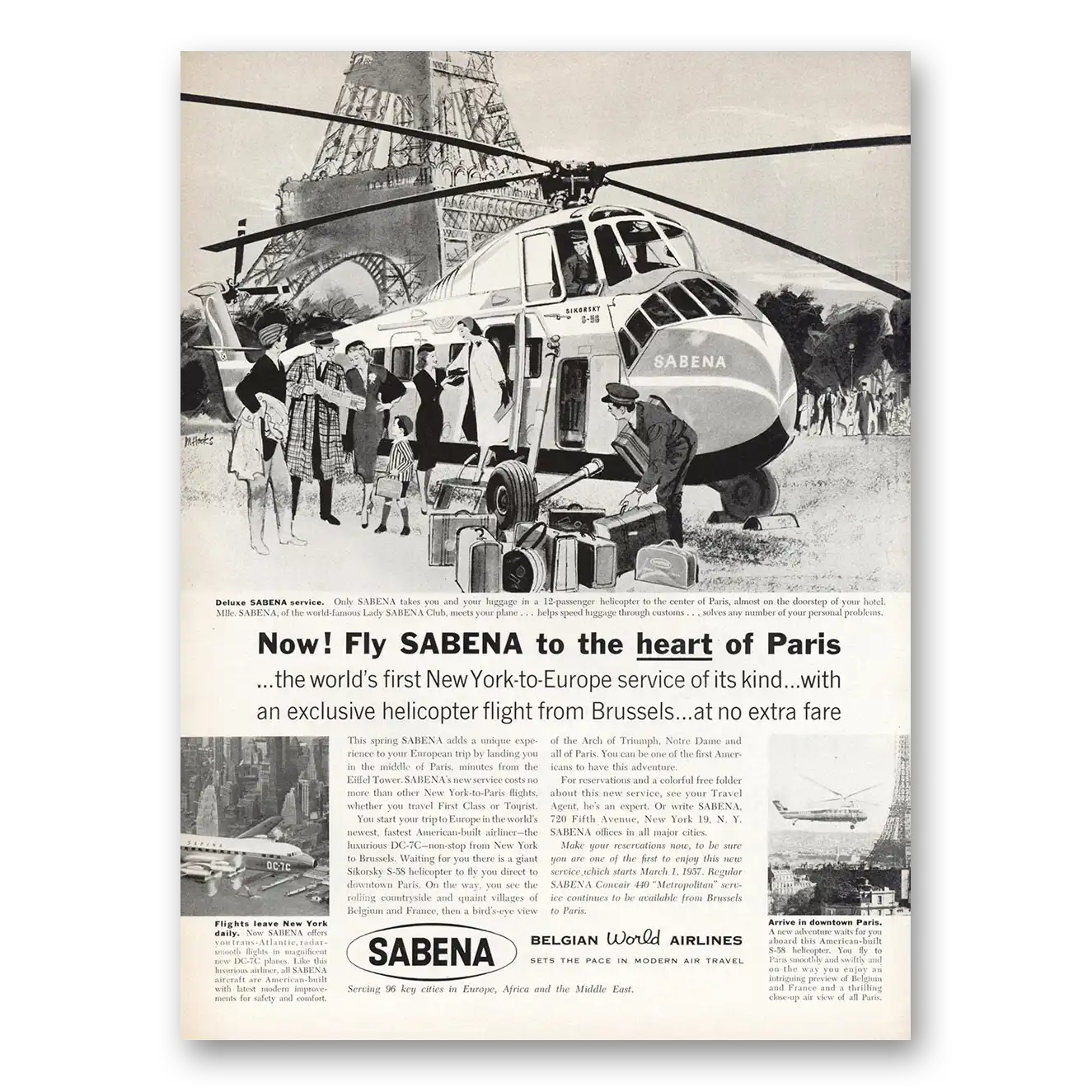 1957 Sabena Airlines To the Heart of Paris Vintage Magazine Print Ad