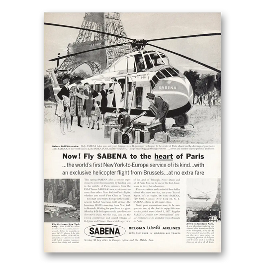 1957 Sabena Airlines To the Heart of Paris Vintage Magazine Print Ad