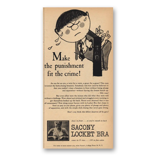 1957 Sacony Punishment Fit Crime Vintage Magazine Print Ad