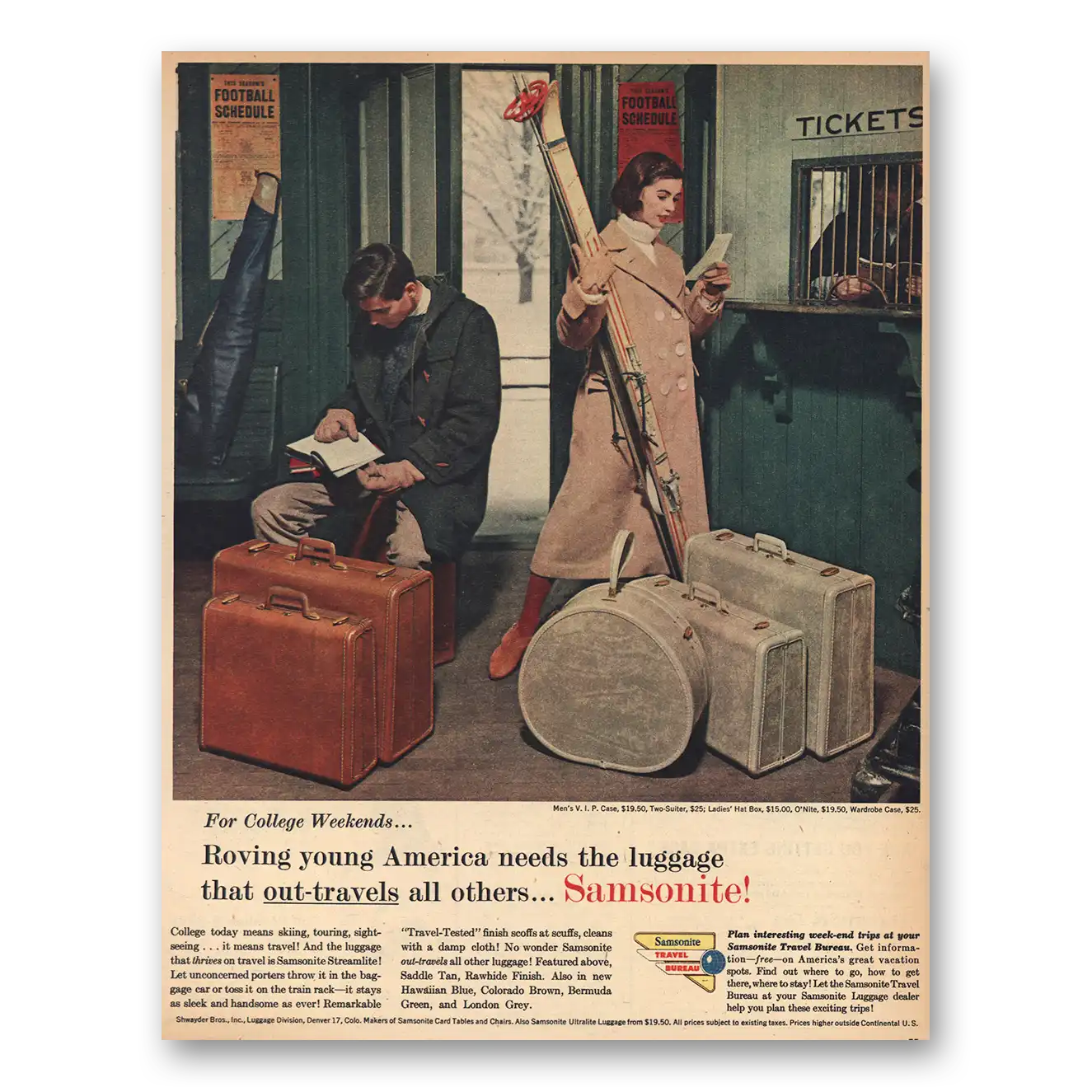 1957 Samsonite Luggage Roving Young America Vintage Magazine Print Ad