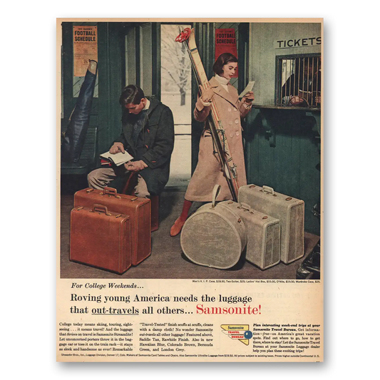 1957 Samsonite Luggage Roving Young America Vintage Magazine Print Ad