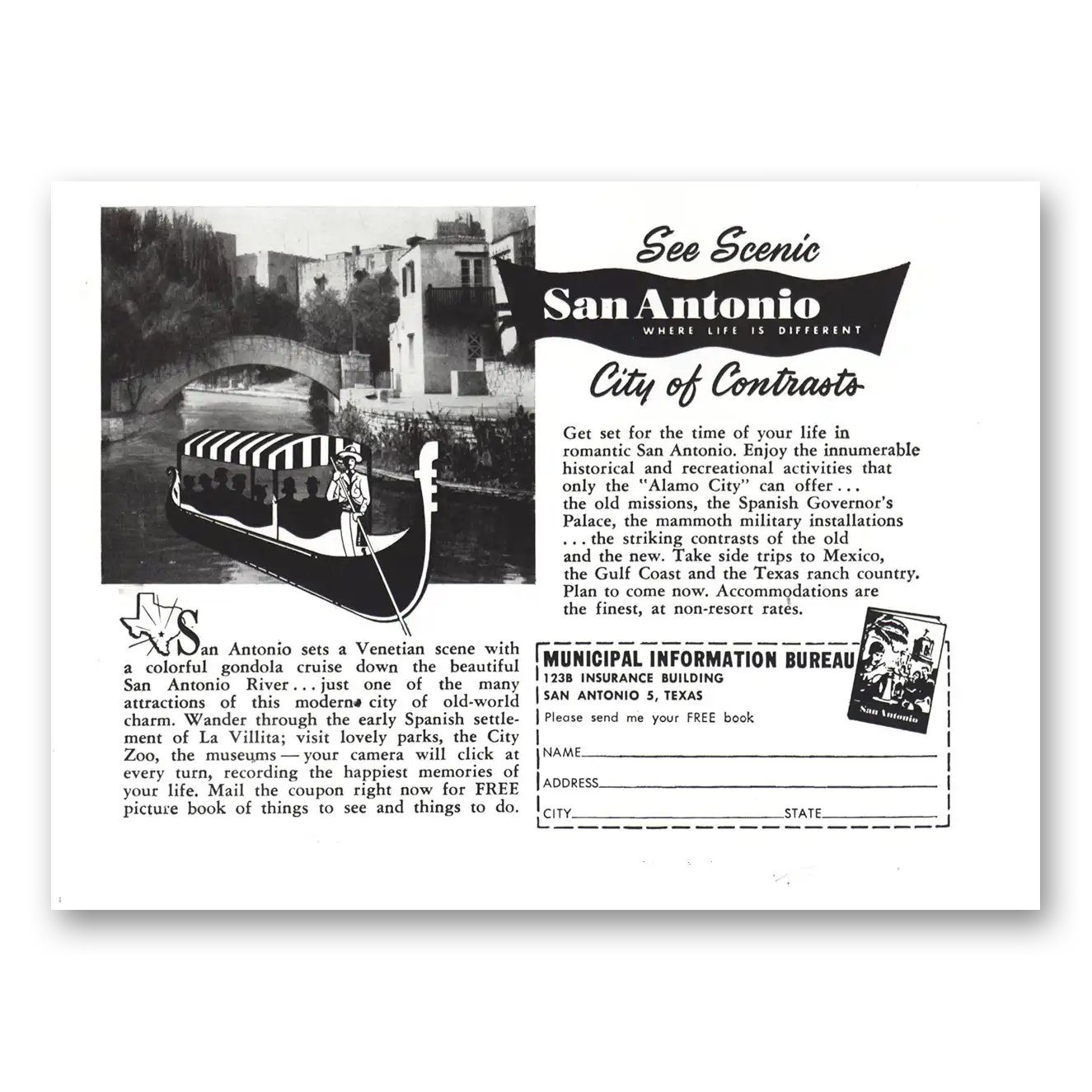 1957 San Antonio Texas City of Contrasts Vintage Magazine Print Ad