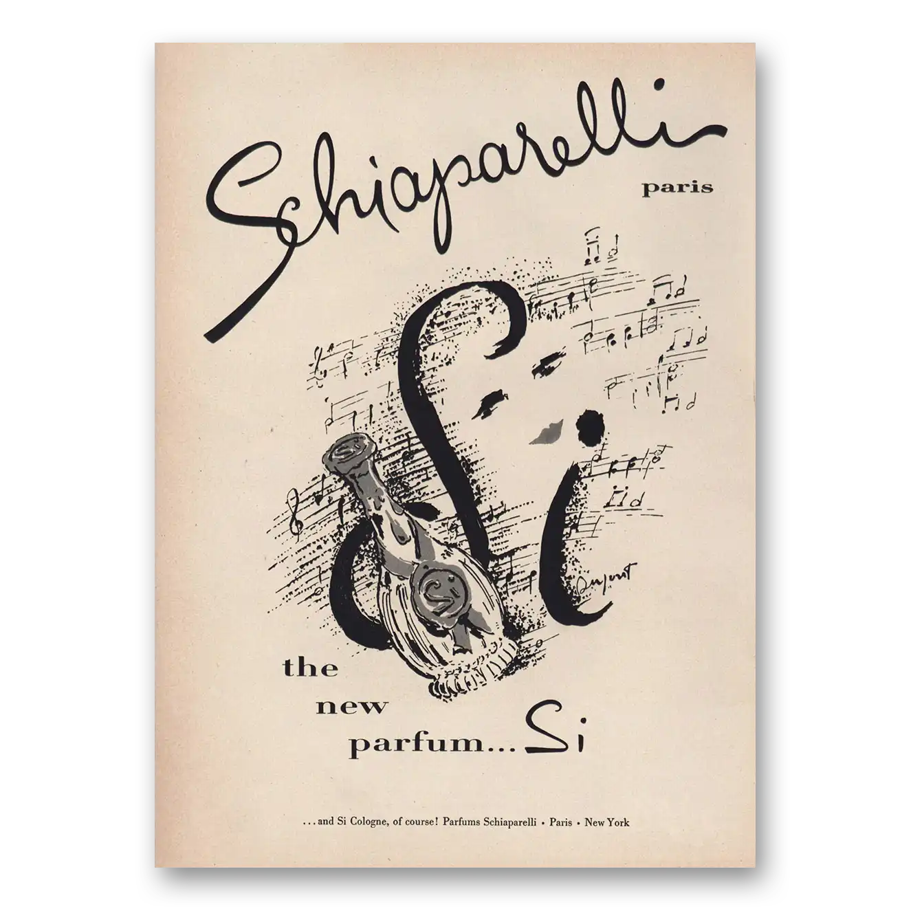 1957 Schiaparelli Perfume Paris New Parfum Si Vintage Magazine Print Ad