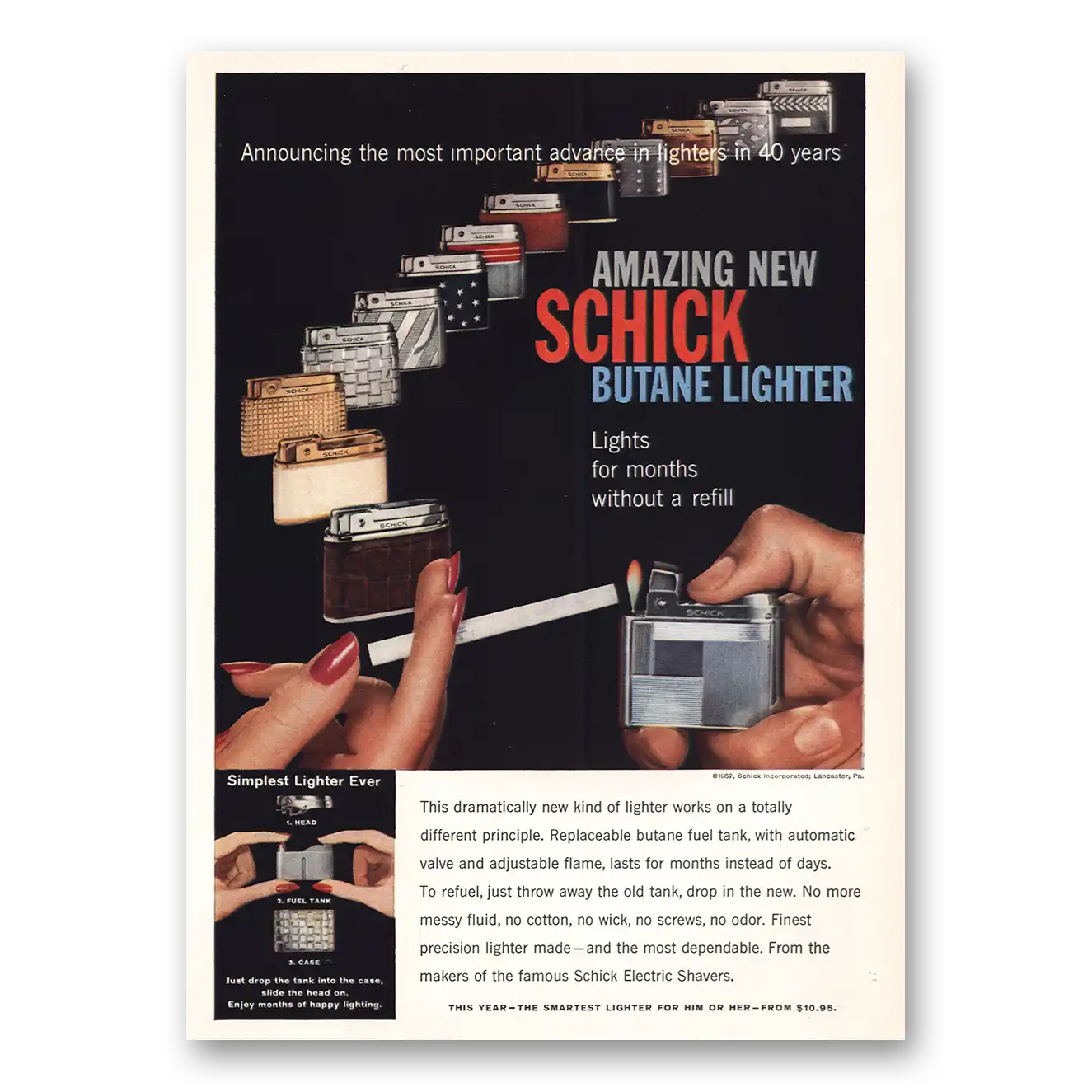 1957 Schick Butane Lighter Amazing New Butane Lighter Vintage Magazine Print Ad