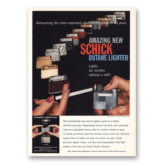 1957 Schick Butane Lighter Amazing New Butane Lighter Vintage Magazine Print Ad