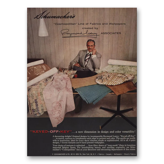 1957 F Schumacher Cosmopolitan Line of Fabrics Vintage Magazine Print Ad