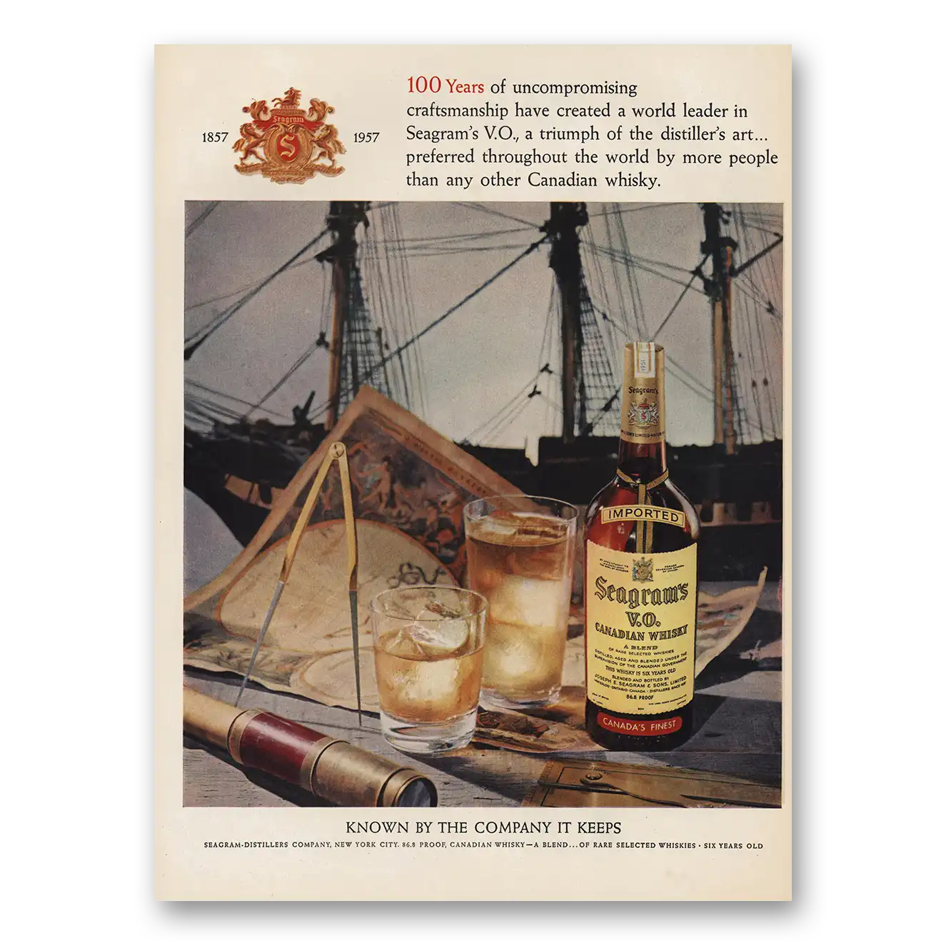 1957 Seagrams VO Whisky 100 Years Uncompromising Craftsmanship Vintage Magazine Print Ad