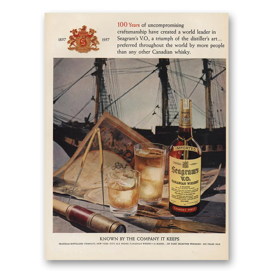 1957 Seagrams VO Whisky 100 Years Uncompromising Craftsmanship Vintage Magazine Print Ad