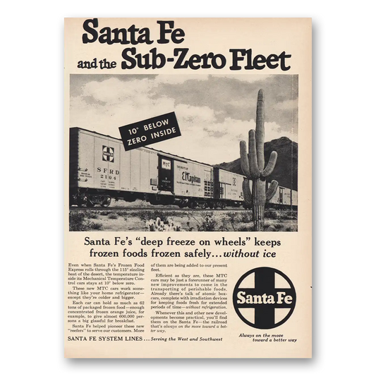 1957 Santa Fe Railway Sub Zero Fleet Vintage Magazine Print Ad