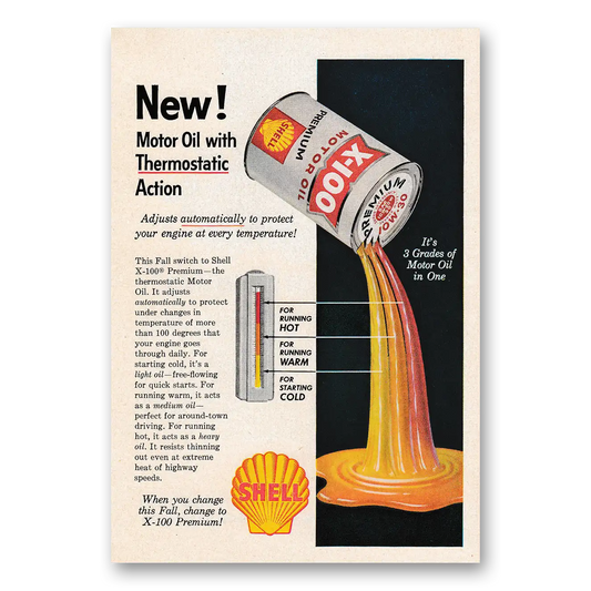 1957 Shell Motor Oil With Thermostatic Action Vintage Magazine Print Ad