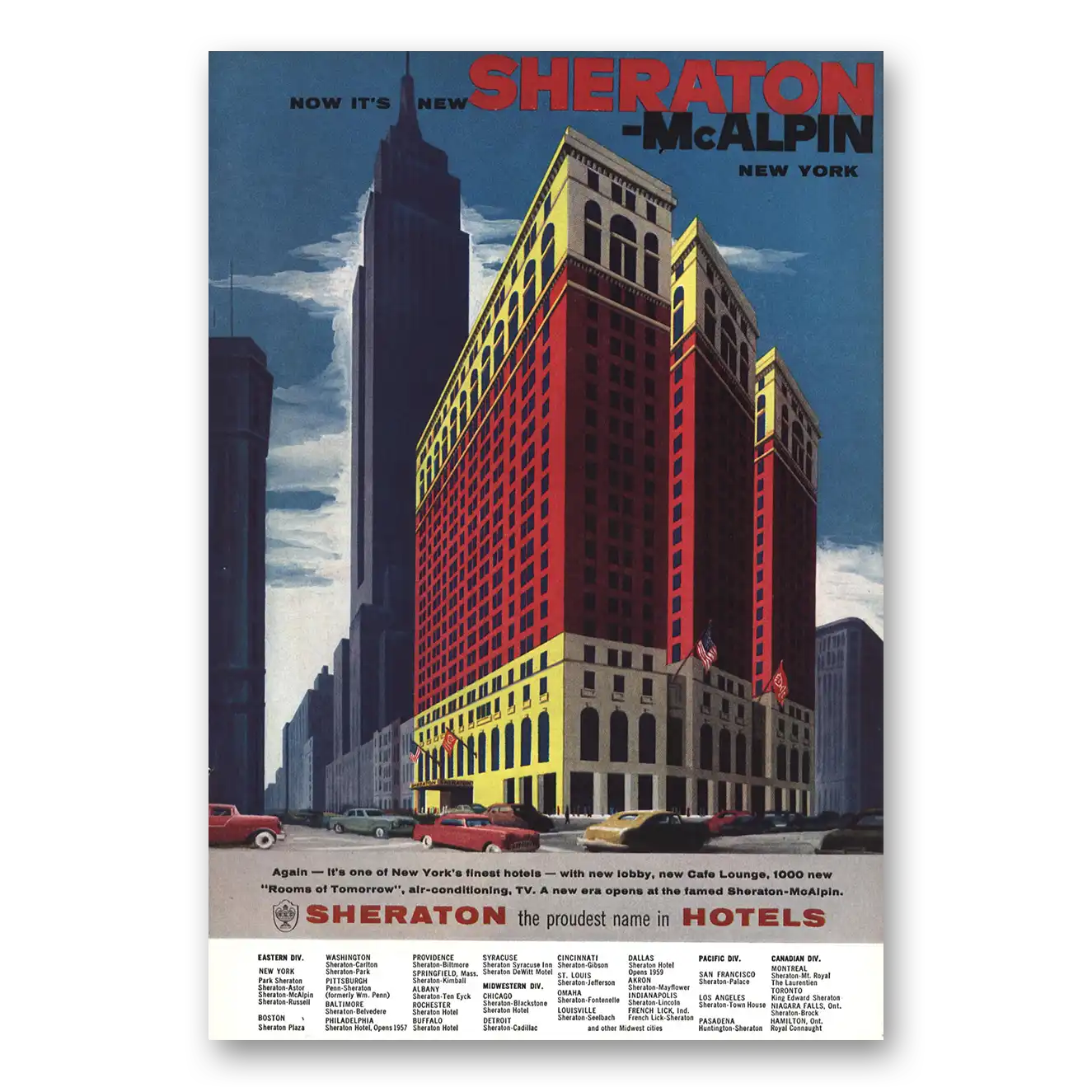 1957 Sheraton McAlpin Hotel New York Vintage Magazine Print Ad