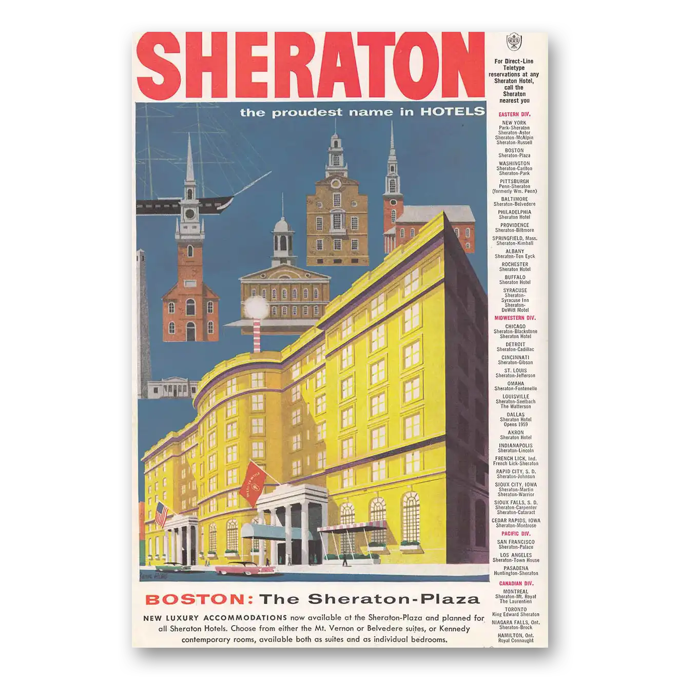 1957 Sheraton Plaza Hotel Boston Vintage Magazine Print Ad