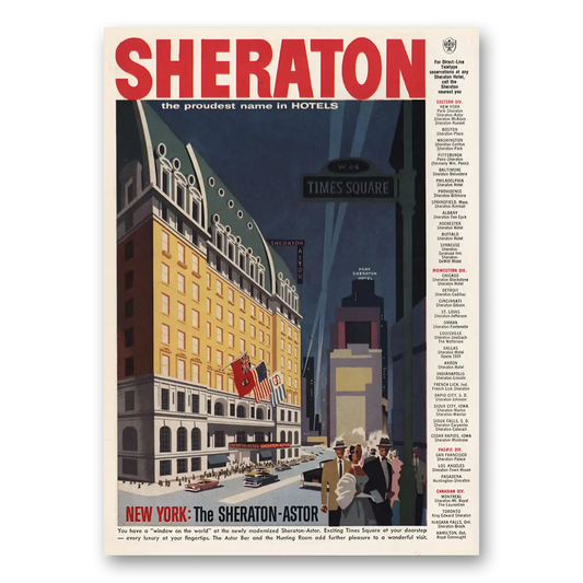 1957 Sheraton Astor Hotel New York Times Square Vintage Magazine Print Ad