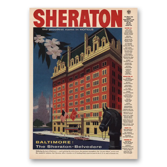 1957 Sheraton Belvedere Hotel Baltimore Vintage Magazine Print Ad