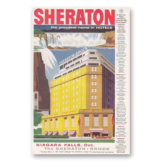 1957 Sheraton Brock Hotel Niagara Falls Vintage Magazine Print Ad