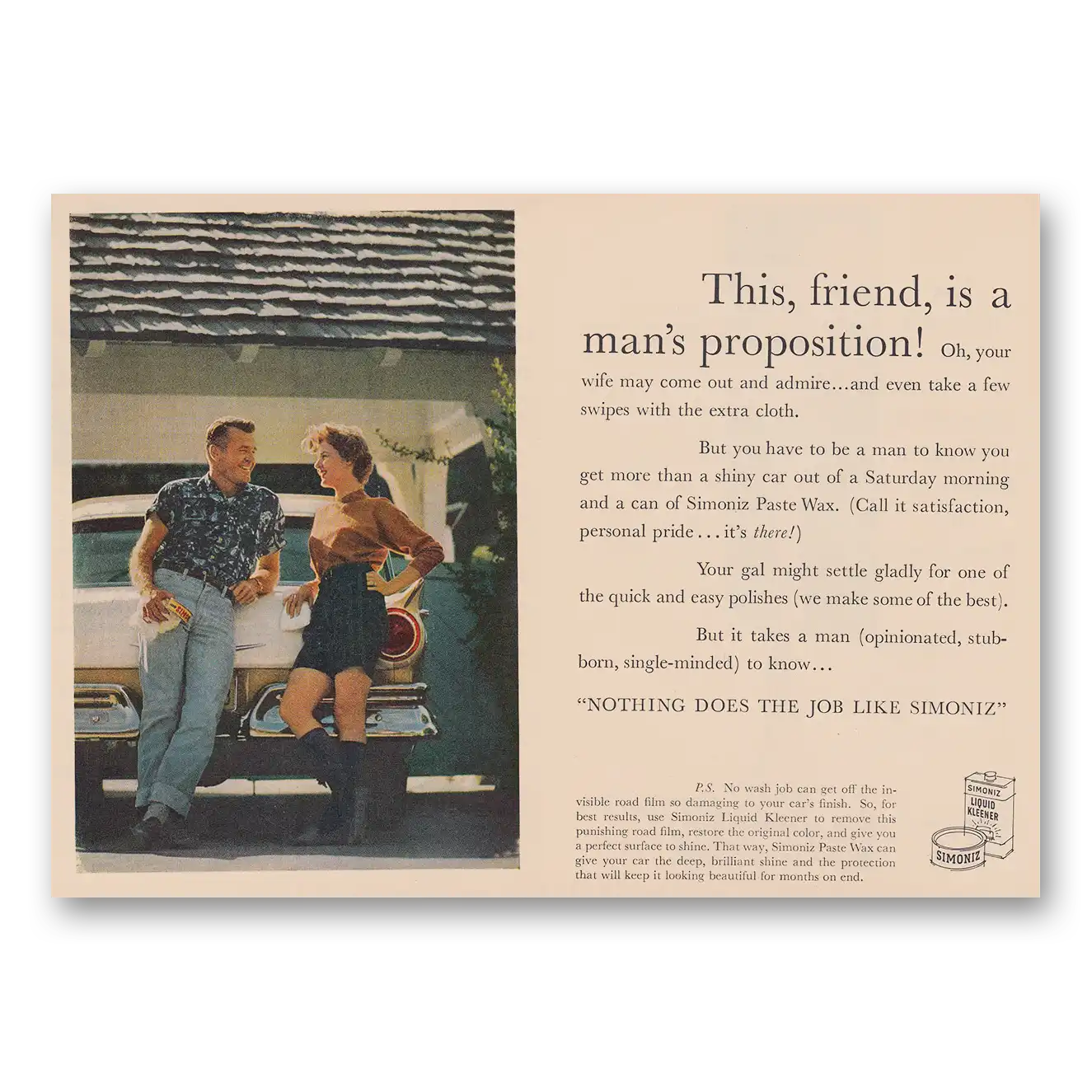 1957 Simoniz Car Wax This Friend is a Mans Proposition Vintage Magazine Print Ad