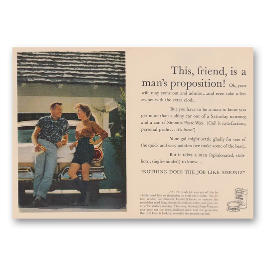 1957 Simoniz Car Wax This Friend is a Mans Proposition Vintage Magazine Print Ad