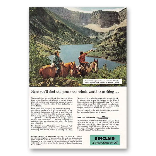 1957 Sinclair Waterton Lakes National Park Vintage Magazine Print Ad