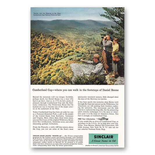 1957 Sinclair Cumberland Gap Vintage Magazine Print Ad