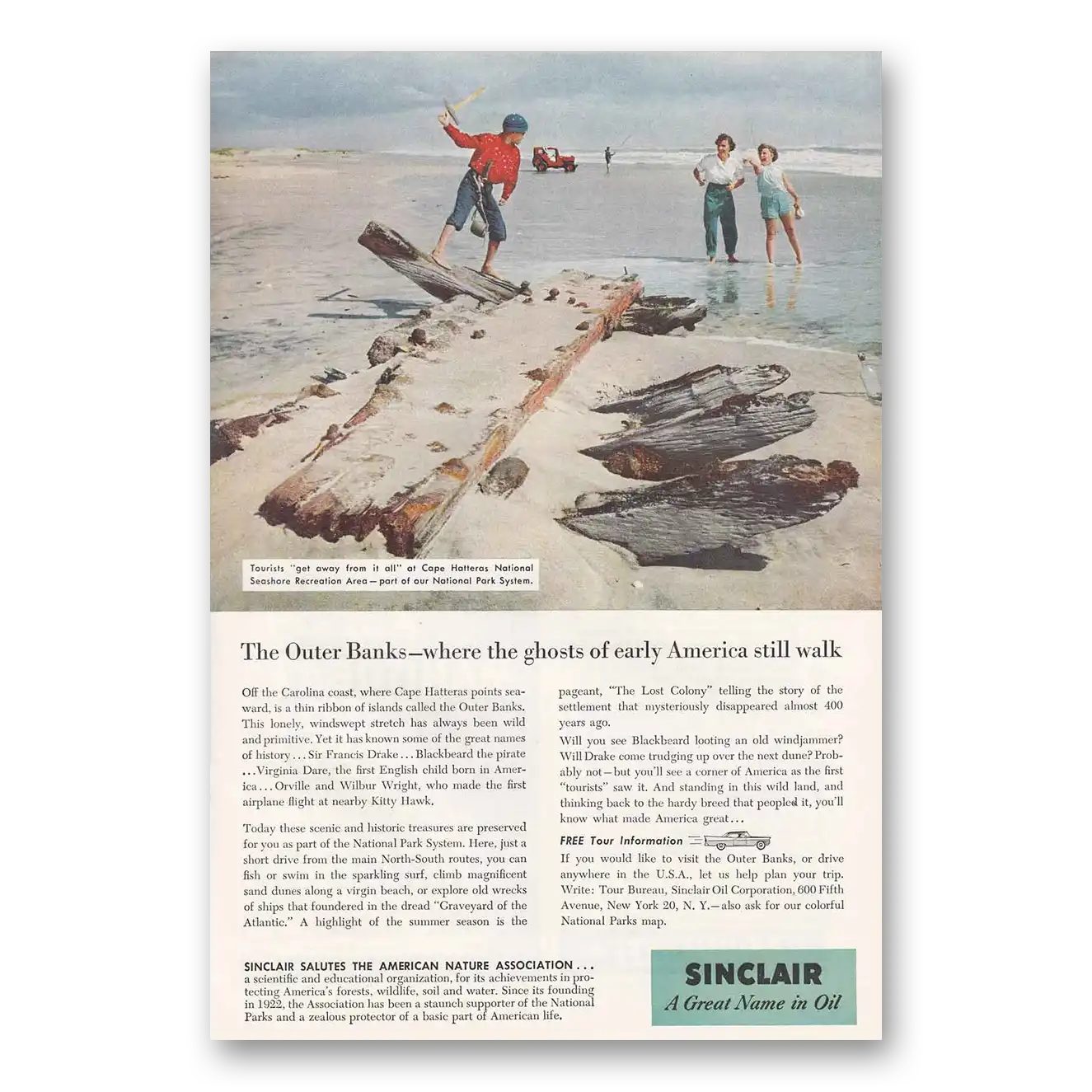 1957 Sinclair Cape Hatteras National Seashore Rec Vintage Magazine Print Ad