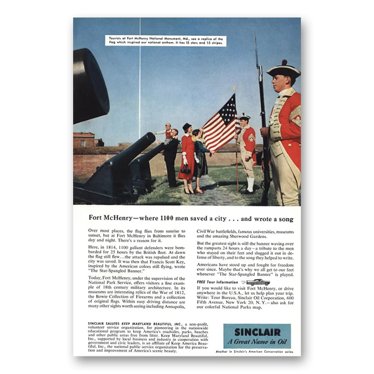 1957 Sinclair Fort McHenry Vintage Magazine Print Ad