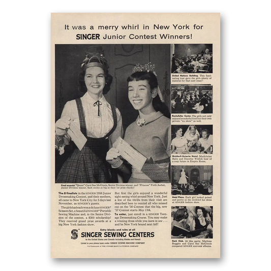 1957 Singer Sewing Centers Junior Contest Winners Vintage Magazine Print Ad