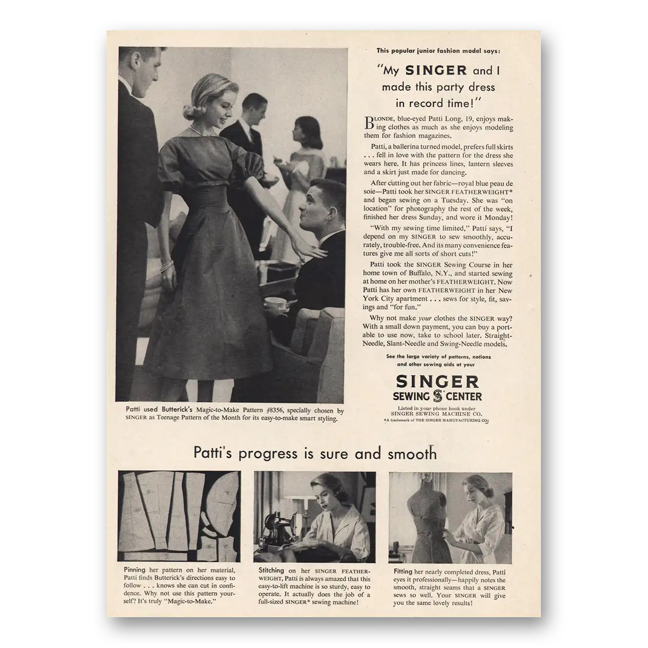 1957 Singer Sewing Centers My Singer and I Vintage Magazine Print Ad