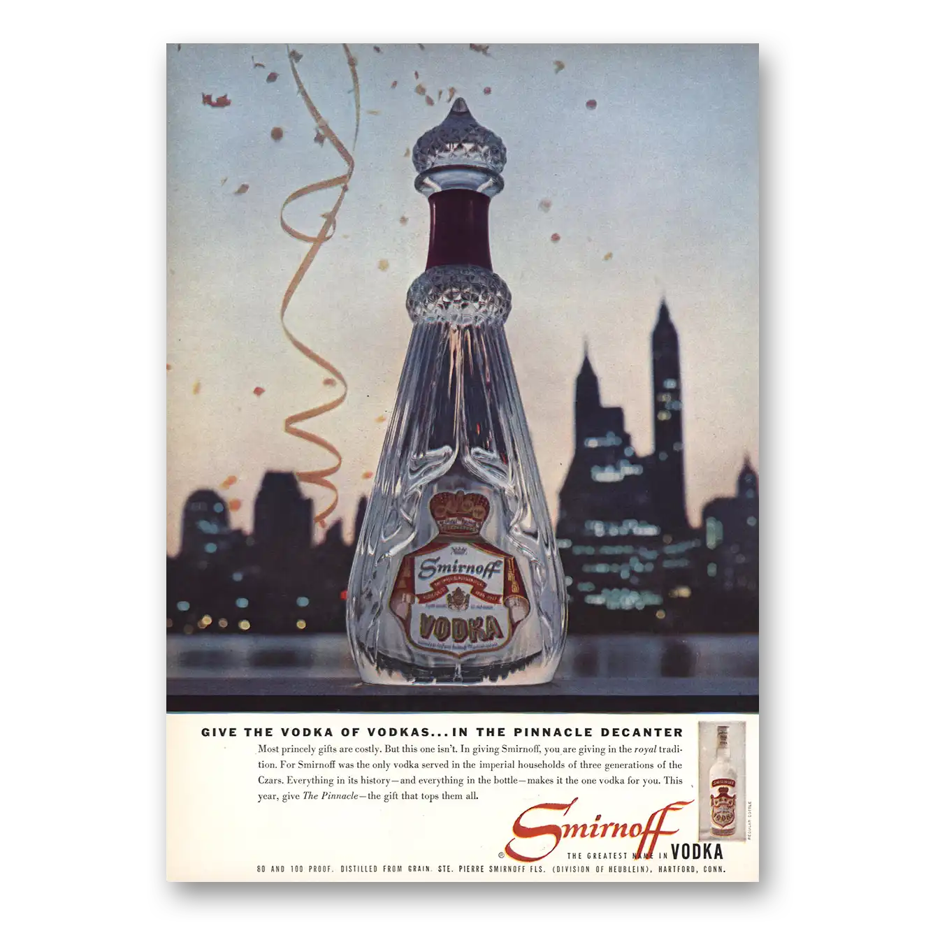 1957 Smirnoff Vodka Pinnacle Decanter Vintage Magazine Print Ad