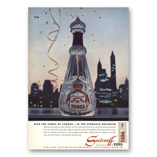 1957 Smirnoff Vodka Pinnacle Decanter Vintage Magazine Print Ad