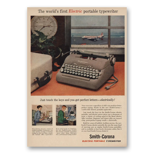 1957 Smith Corona Typewriters First Electric Portable Vintage Magazine Print Ad