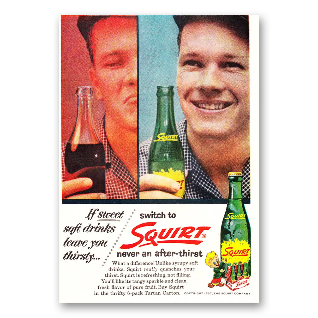 1957 Squirt Soft Drink Sweet Soft Drinks Leave You Thirsty Vintage Magazine Print Ad