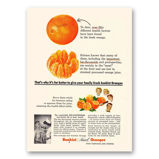 1957 Sunkist Navel Oranges Far Better To Give Your Family Vintage Magazine Print Ad