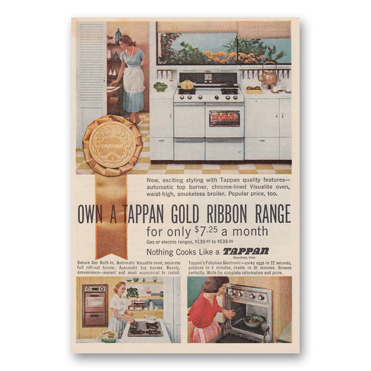 1957 Tappan Range Own a Tappan Gold Ribbon Range Vintage Magazine Print Ad