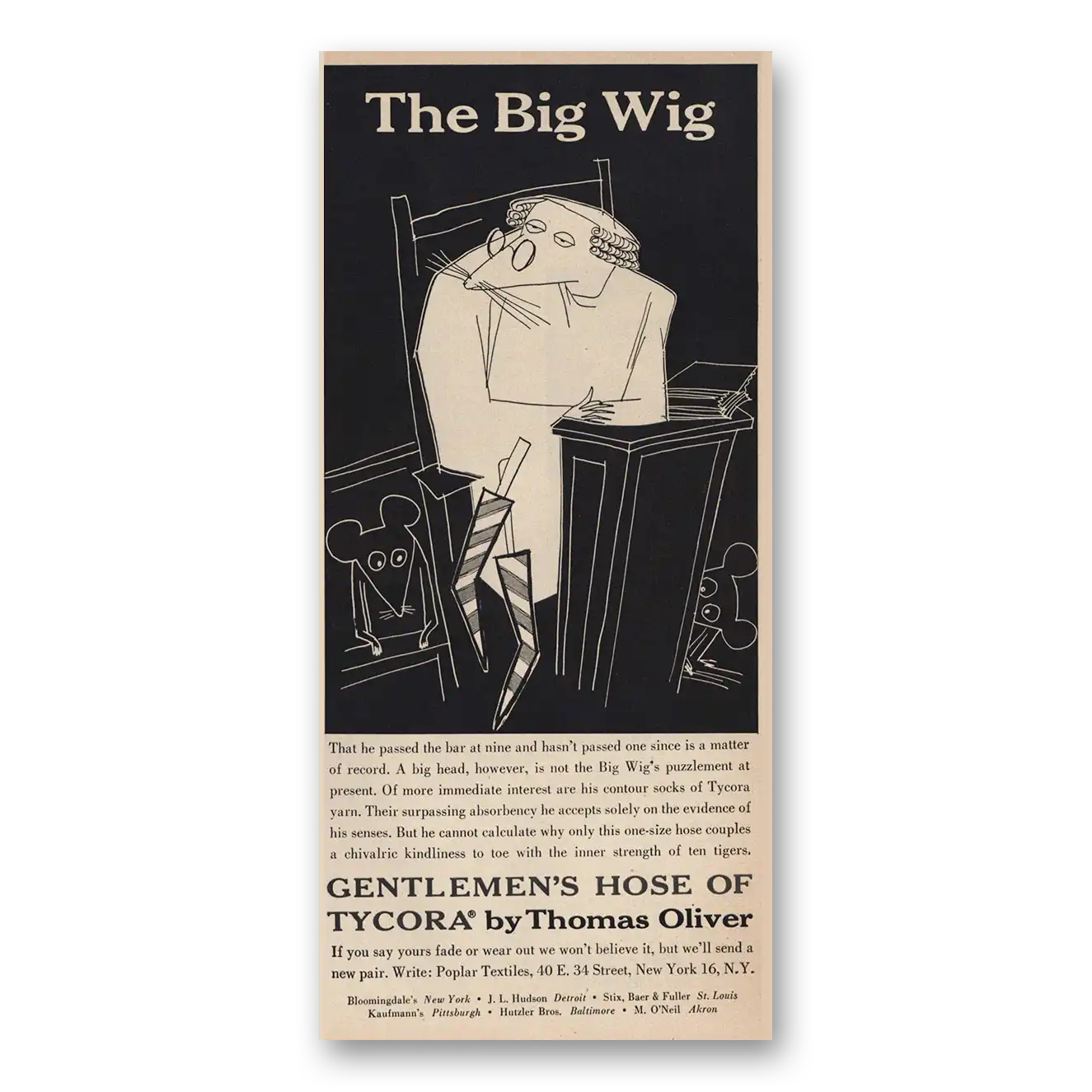 1957 Thomas Oliver Gentlemens Hose Big Wig Vintage Magazine Print Ad