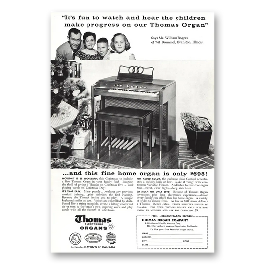 1957 Thomas Organs William Rogers Vintage Magazine Print Ad