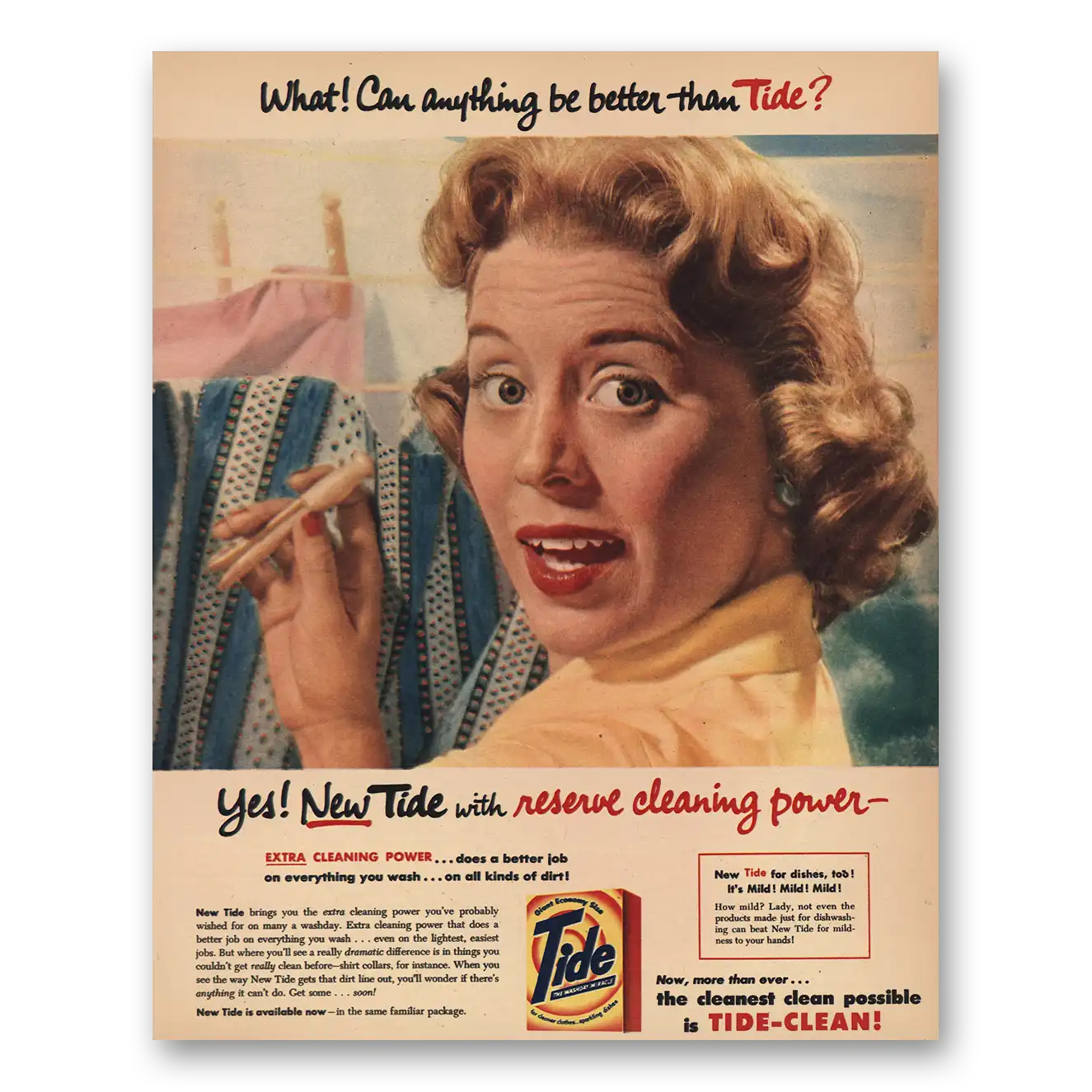 1957 Tide Detergent All Kinds of Dirt Vintage Magazine Print Ad