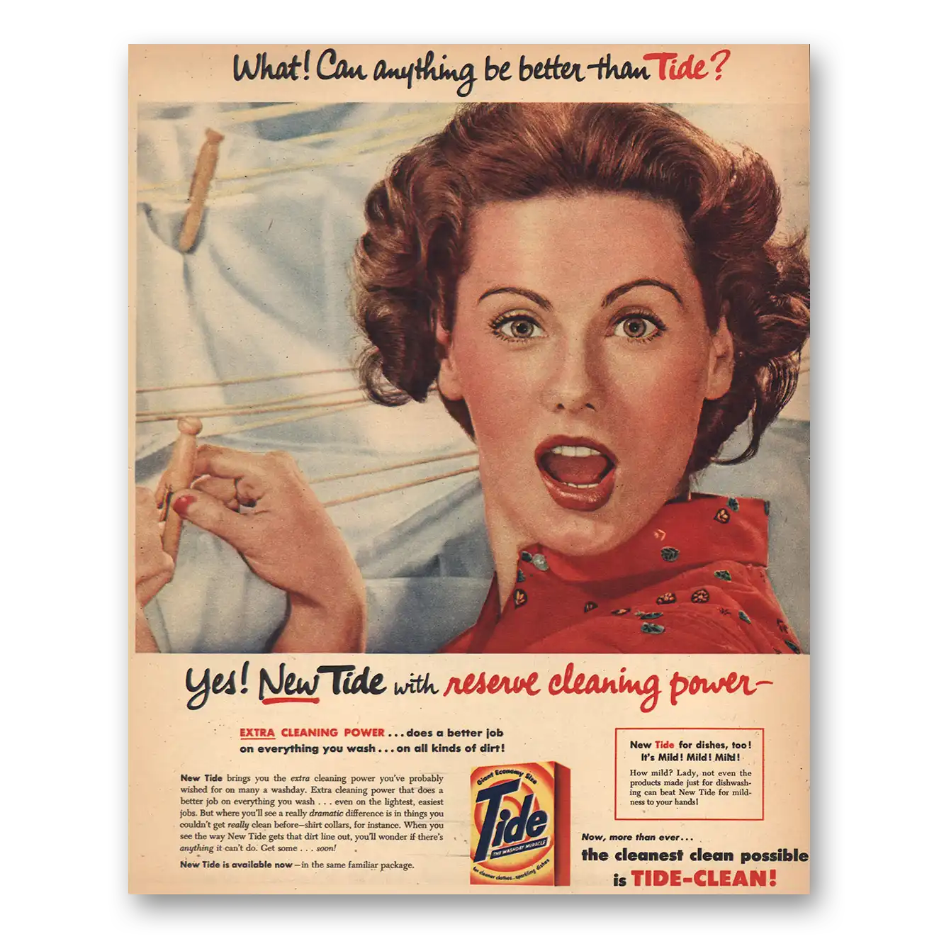 1957 Tide Detergent All Kinds of Dirt Vintage Magazine Print Ad